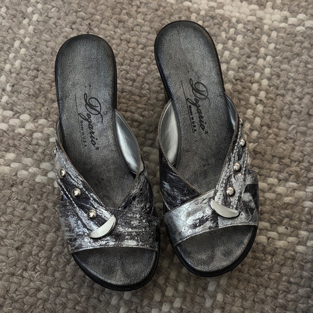 Dyanne Silver and Black Embellished Mules